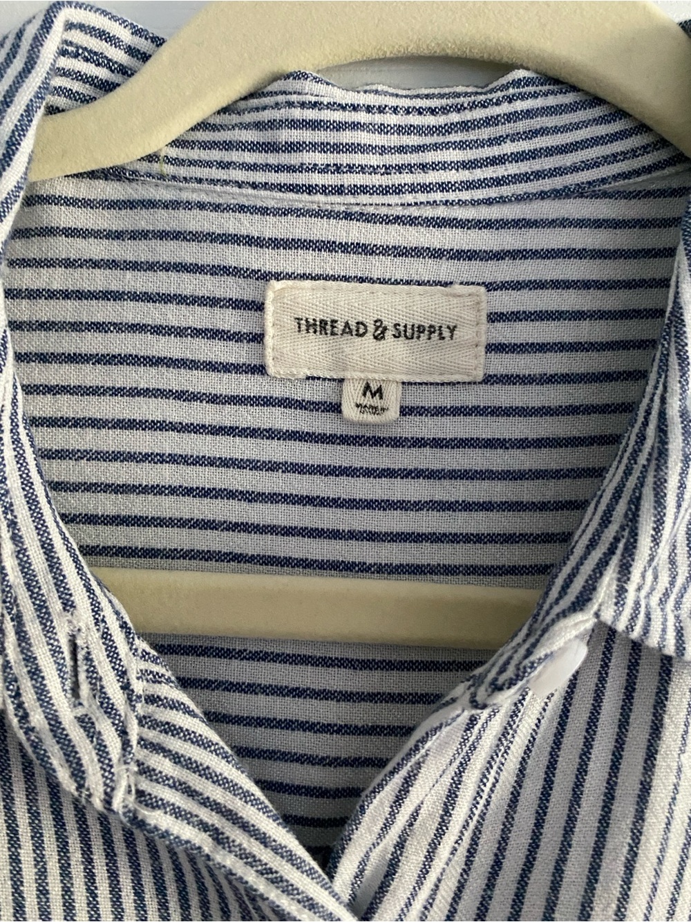 Thread & Supply Navy and White Narrow-Stripe Women’s Button Shirt